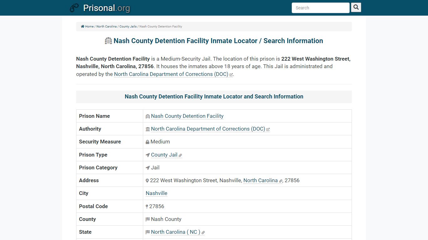 Nash County Detention Facility-Inmate Locator/Search Info ...