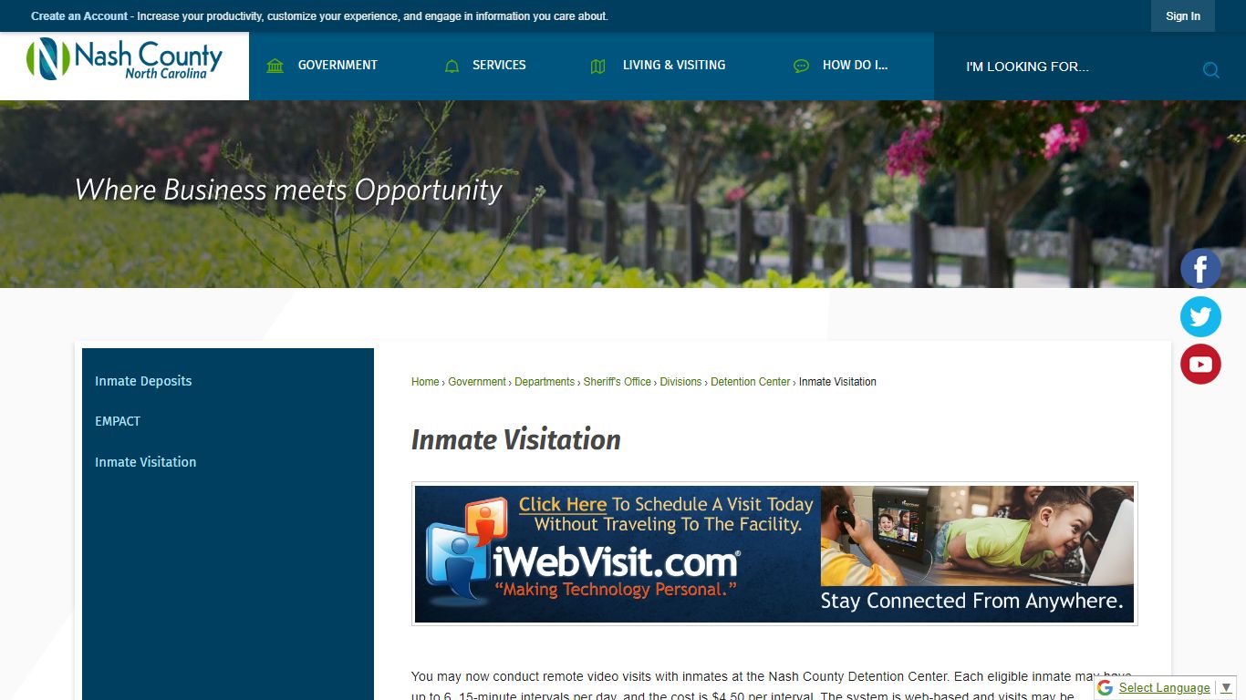 Inmate Visitation | Nash County, NC - Official Website